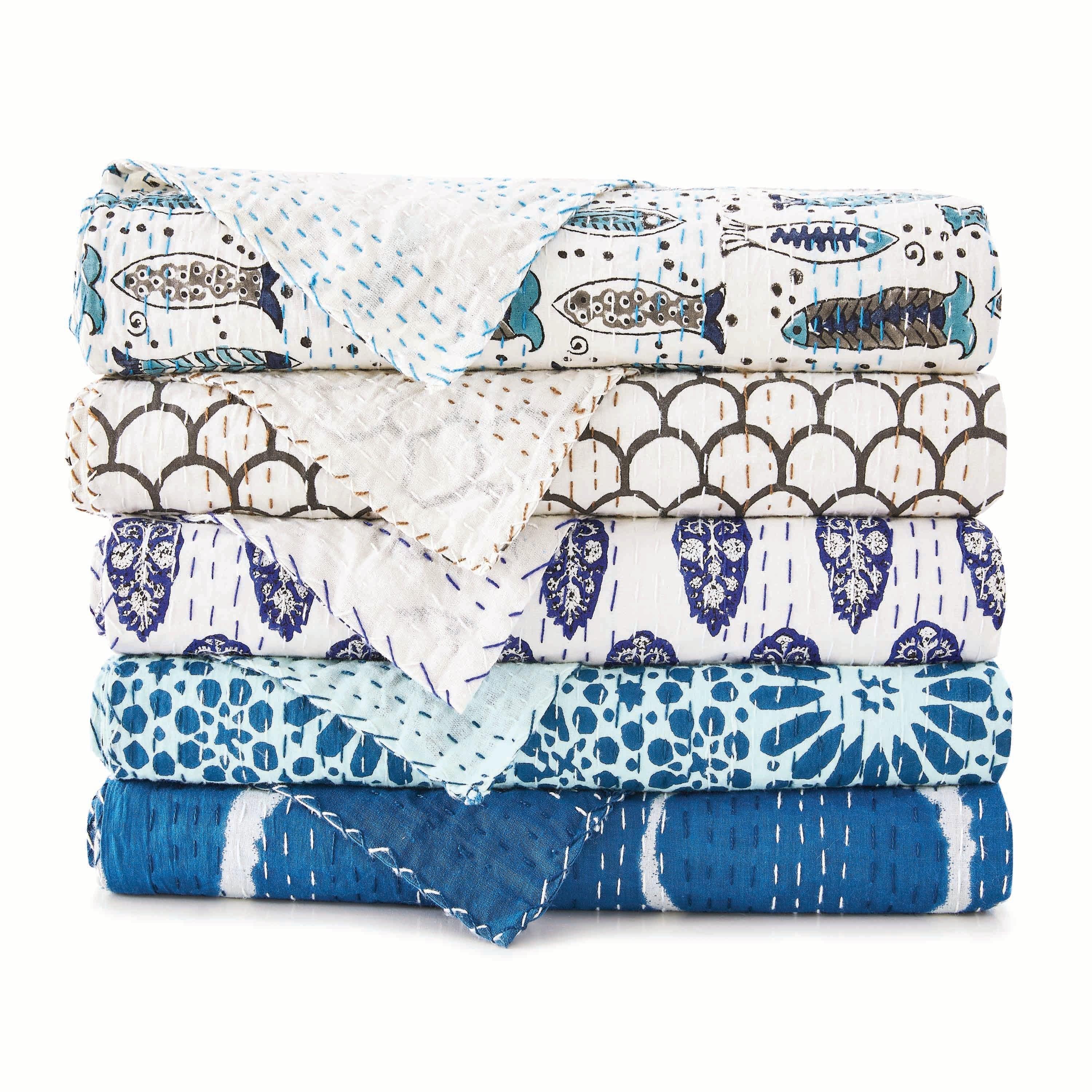 Hand Stitched Block Print Kantha Throws Mélange Home
