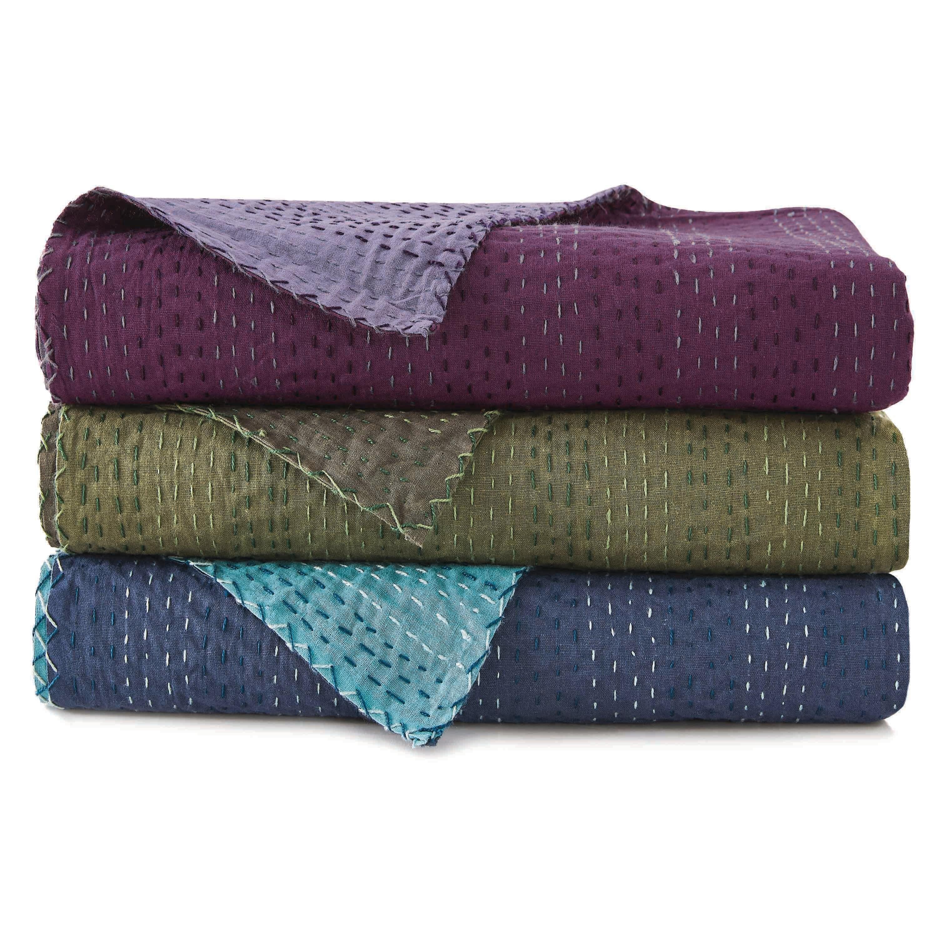 Hand Stitched Reversible Kantha Coverlets Mélange Home