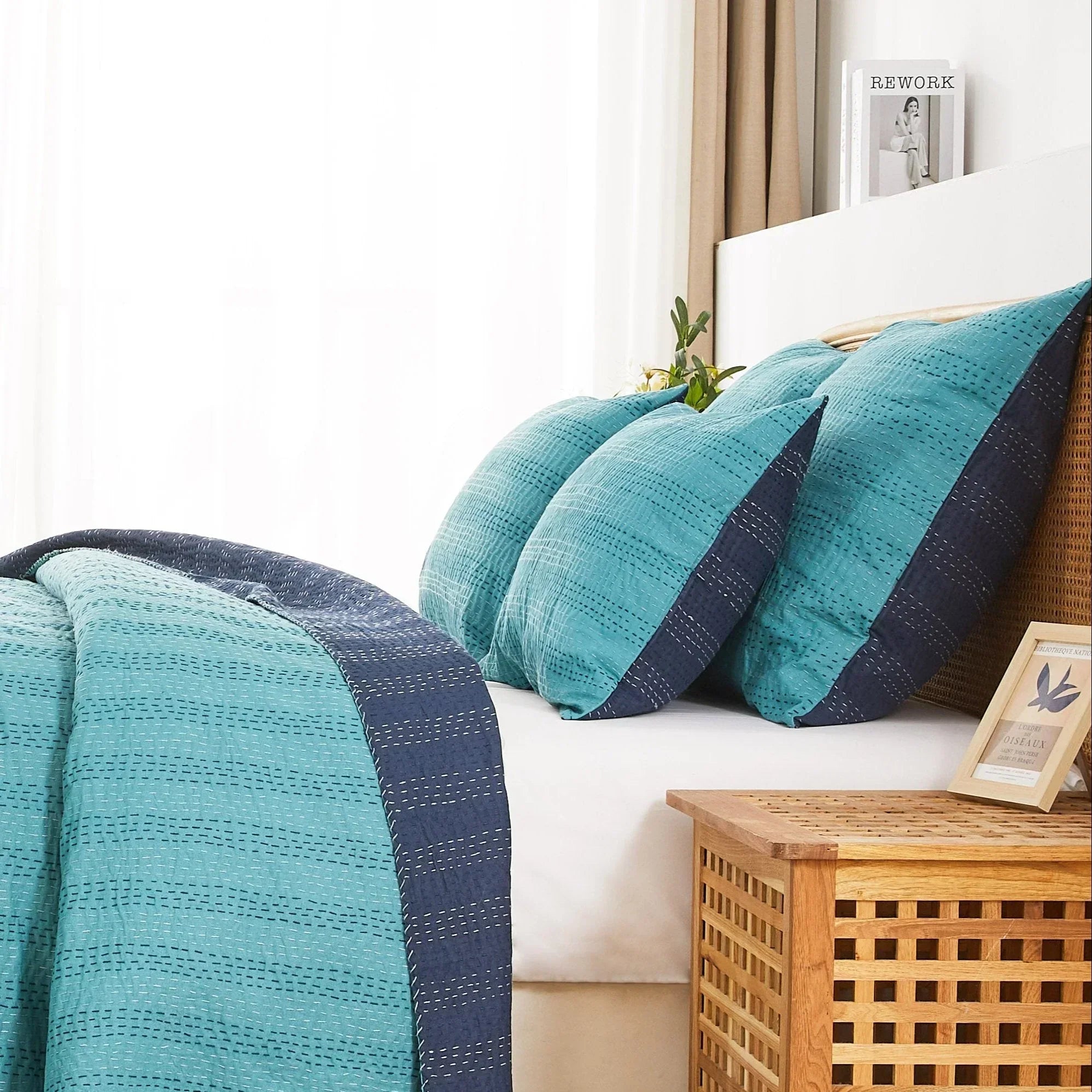 Hand Stitched Reversible Kantha Pillow Sham Pairs Mélange Home