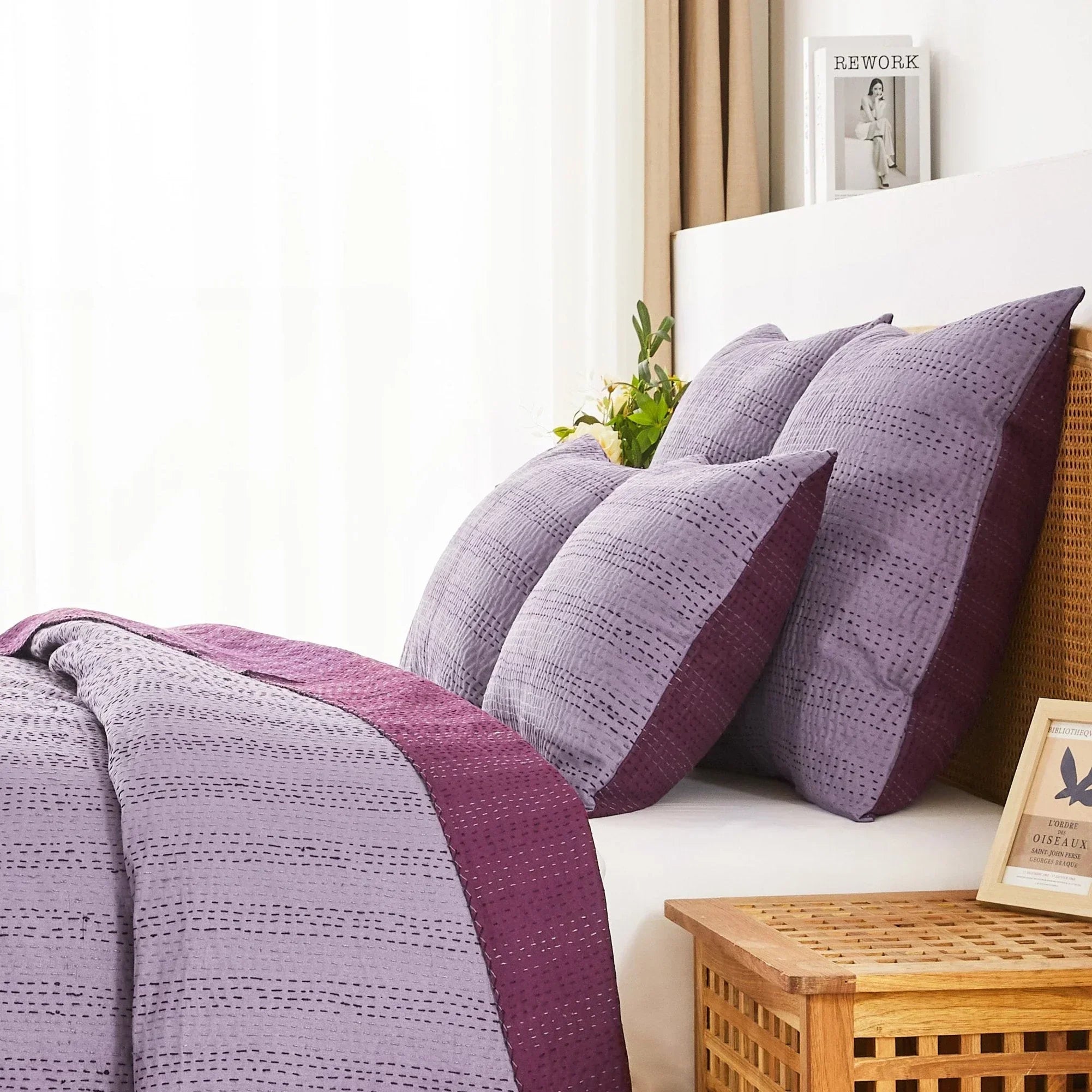 Hand Stitched Reversible Kantha Pillow Sham Pairs Mélange Home