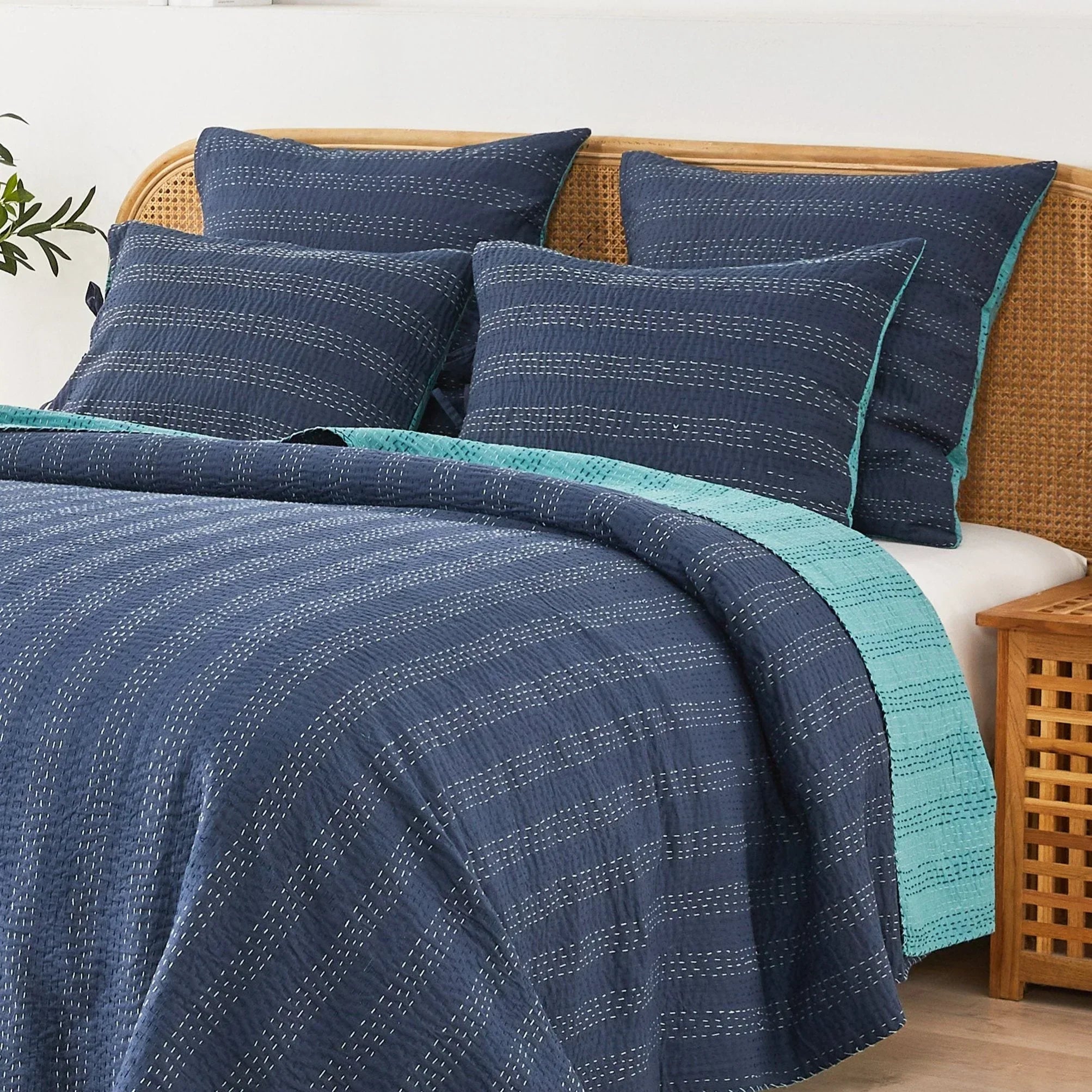 Hand Stitched Reversible Kantha Pillow Sham Pairs Mélange Home