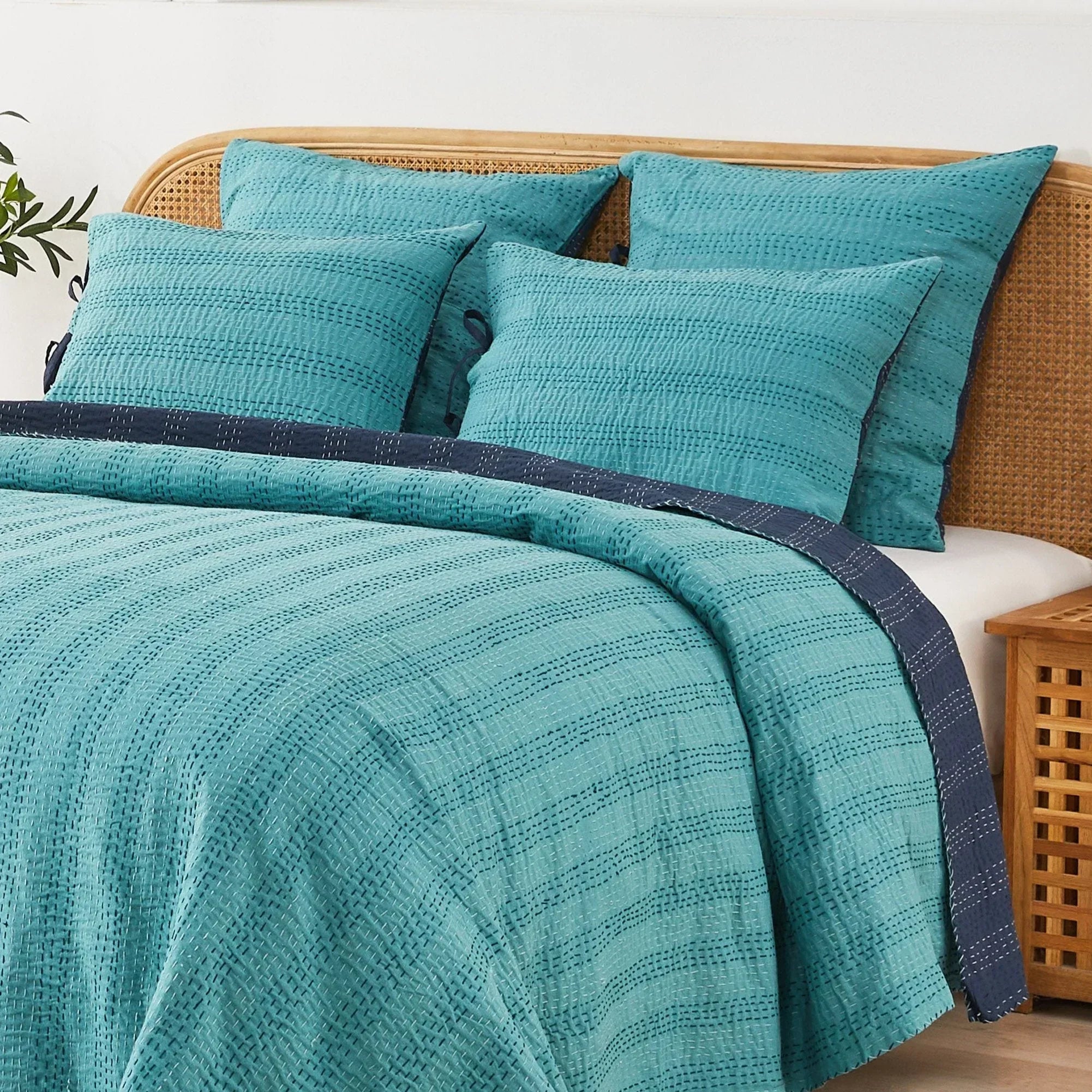 Hand Stitched Reversible Kantha Pillow Sham Pairs Mélange Home