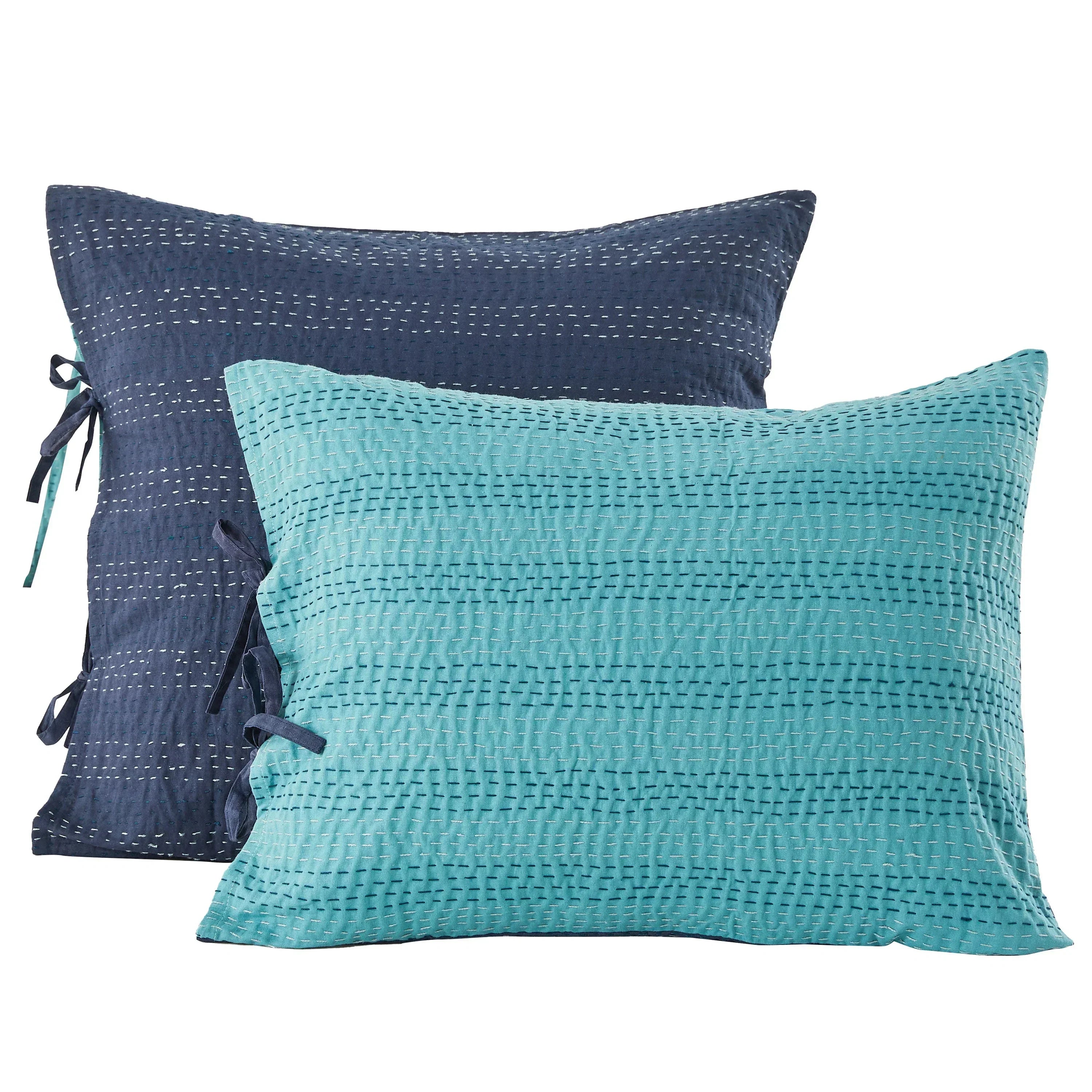 Hand Stitched Reversible Kantha Pillow Sham Pairs Mélange Home
