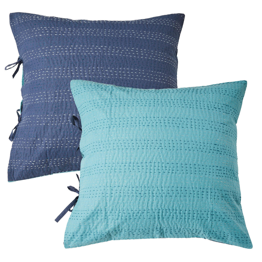 Hand Stitched Reversible Kantha Pillow Sham Pairs Mélange Home