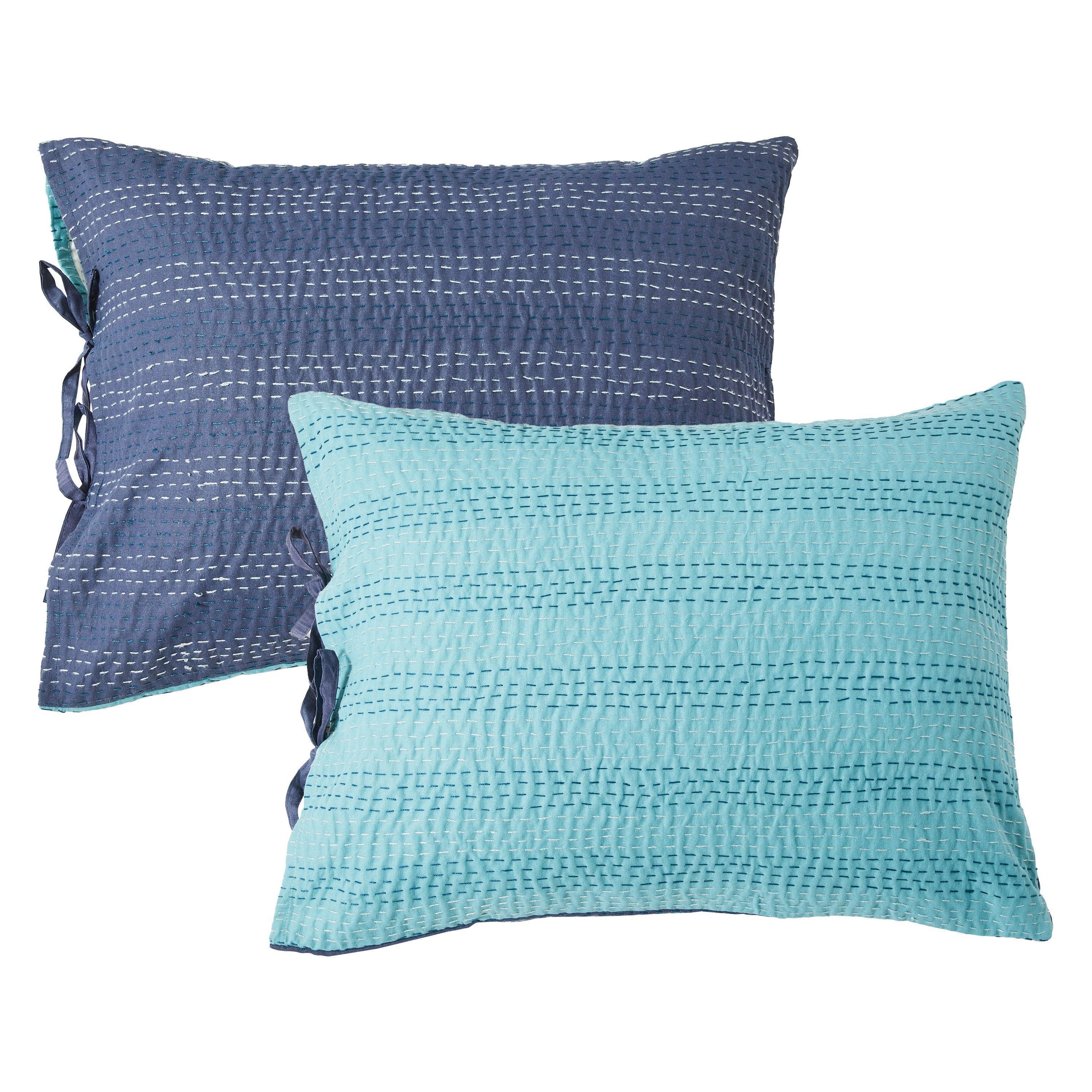 Hand Stitched Reversible Kantha Pillow Sham Pairs Mélange Home