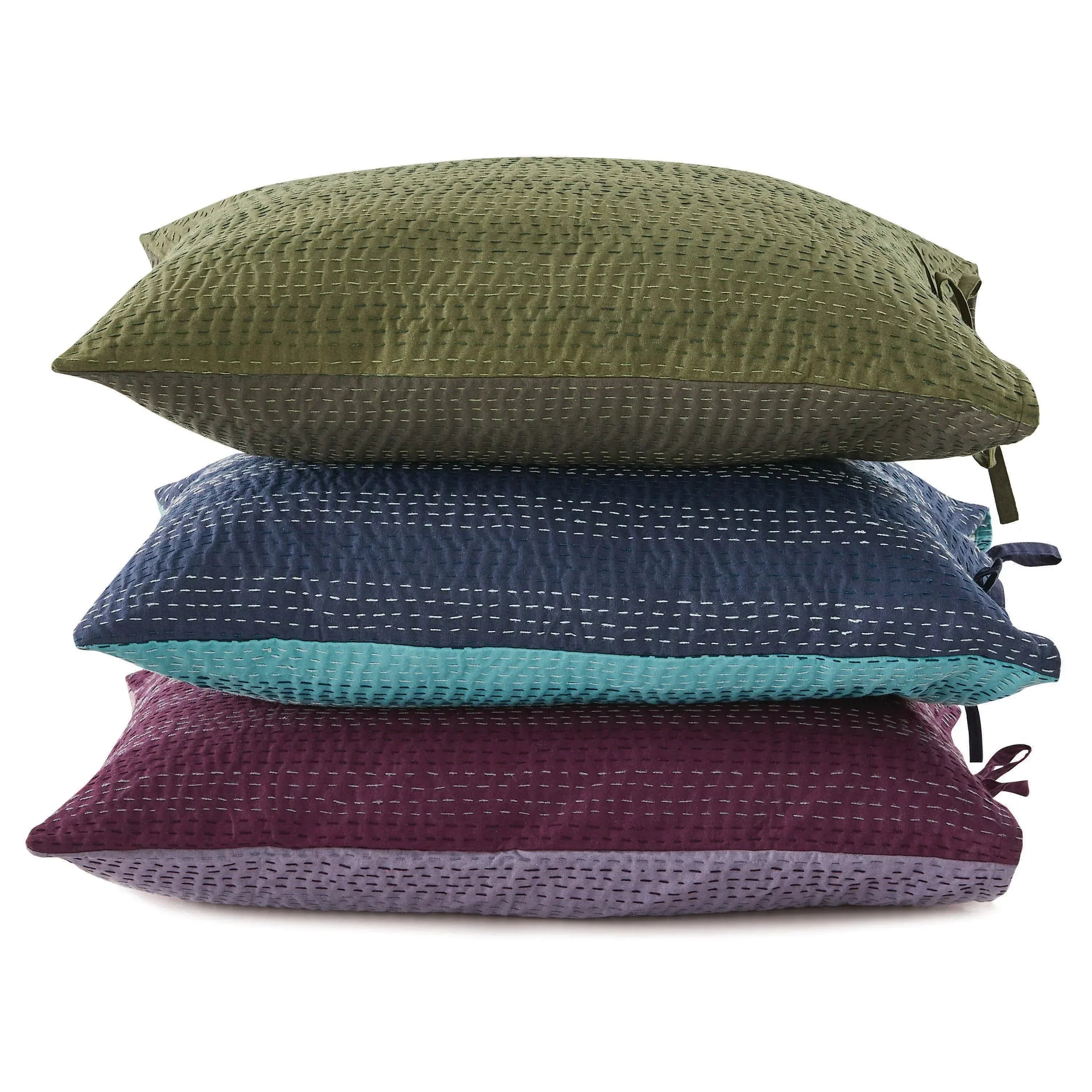 Hand Stitched Reversible Kantha Pillow Sham Pairs Mélange Home