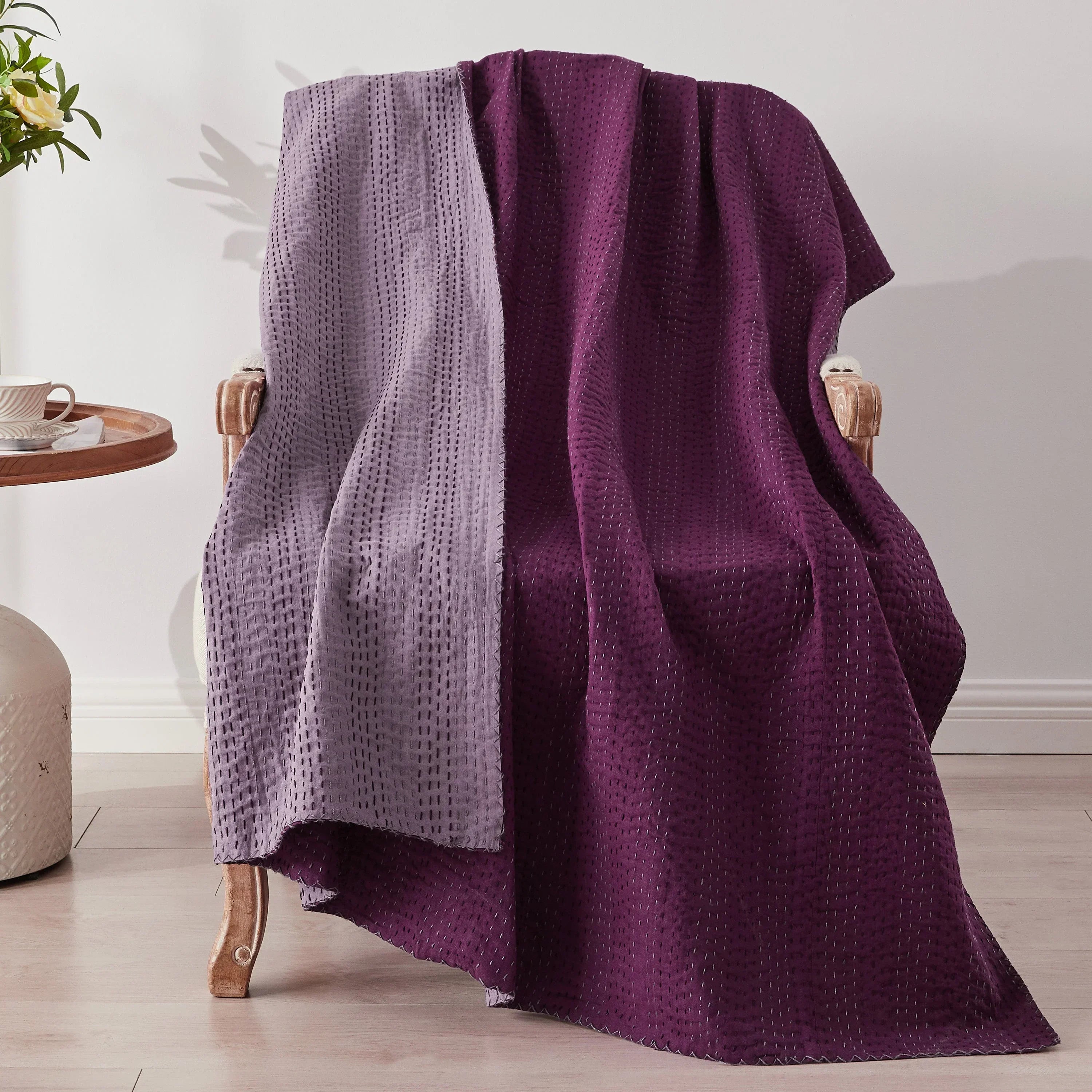 Hand Stitched Reversible Kantha Throws Mélange Home