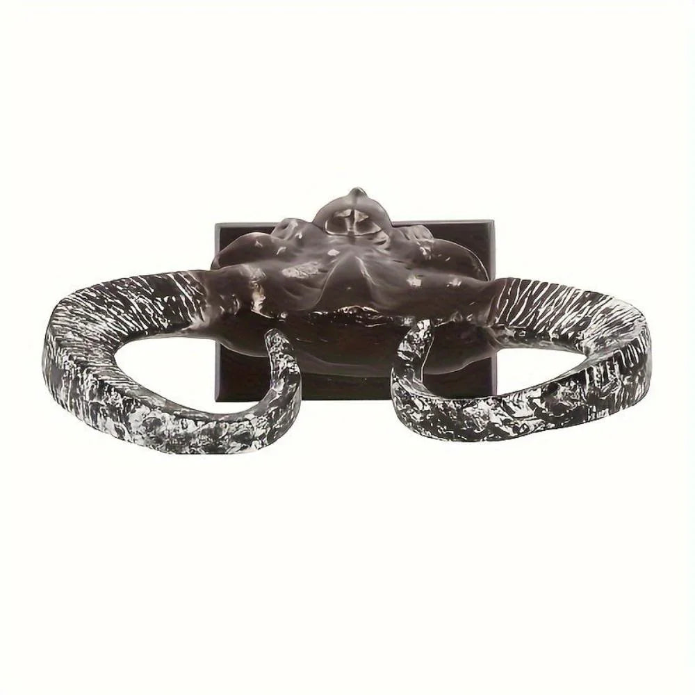 White bull skull decor with wooden stand, handcrafted ceramic - House of Avana