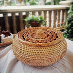 Handcrafted Rattan Storage Basket with Lid - Versatile Container for Tea, Snacks, Dried Fruits, Sweets, And Dim Sum - Natural Decorative Organizer for Coffee Table, Shelf Baskets