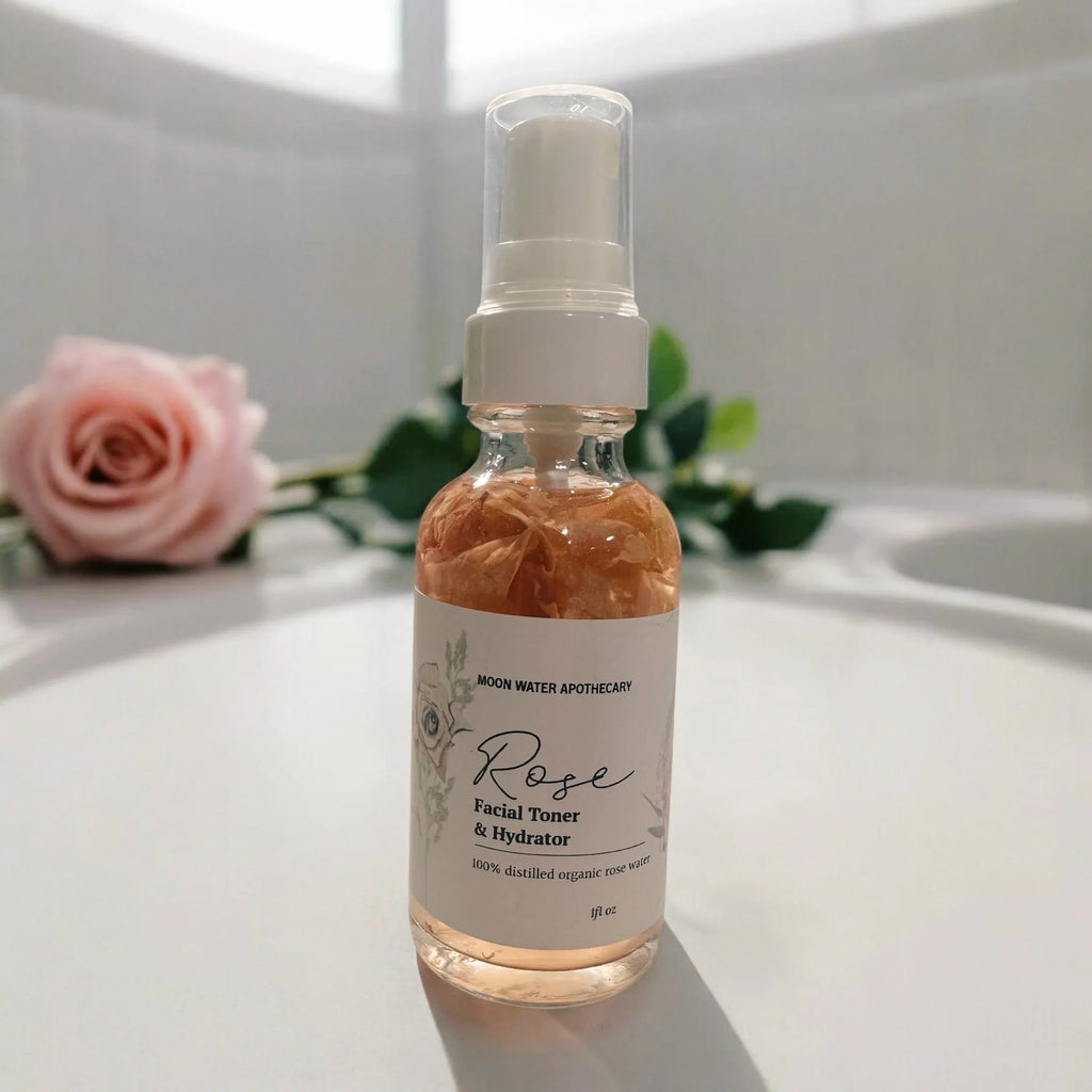Handcrafted Rose Water Facial Toner, ALL Skin Types -- Organic Soothing, Hydrating Skin Care Moon Water Apothecary