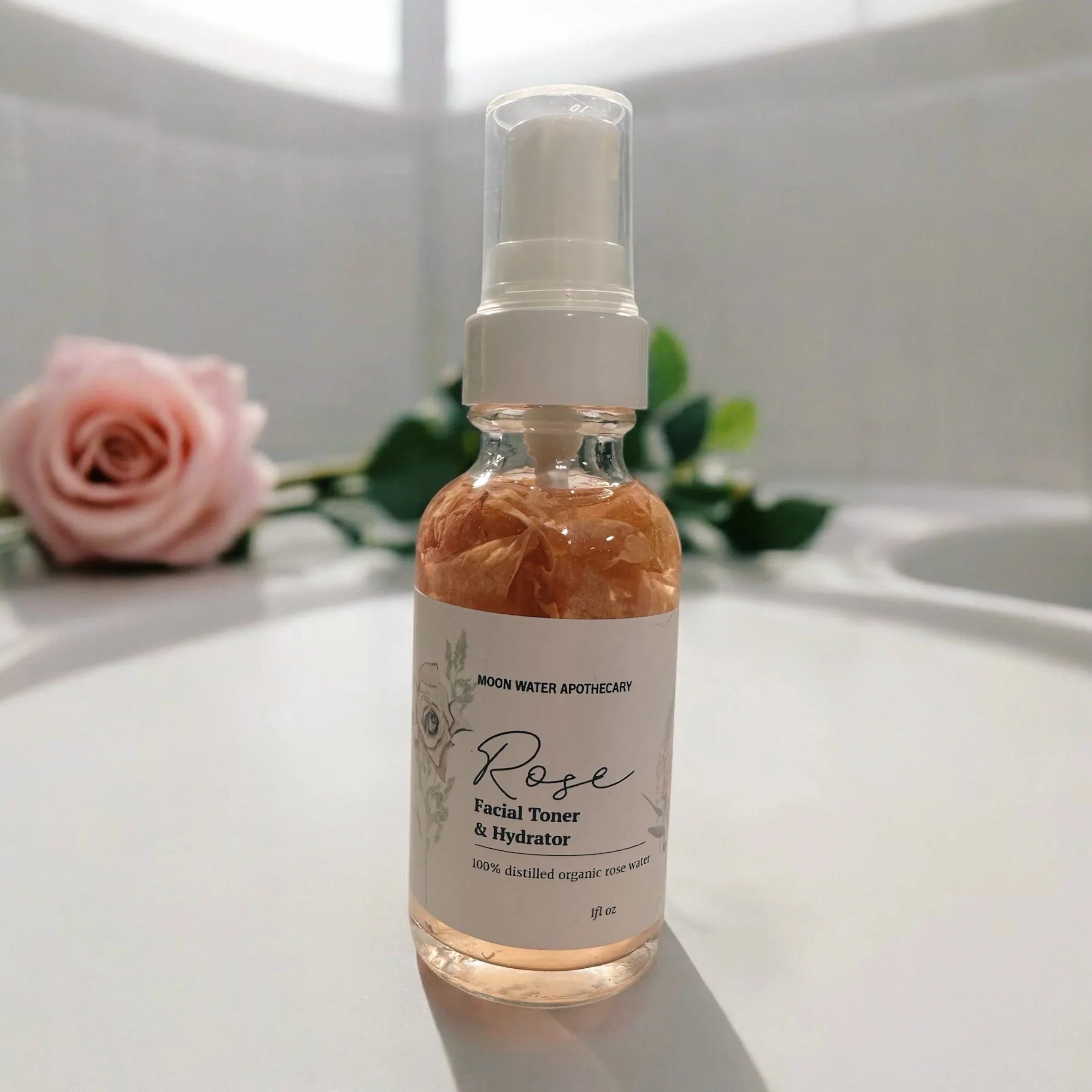 Handcrafted Rose Water Facial Toner, ALL Skin Types -- Organic Soothing, Hydrating Skin Care Moon Water Apothecary