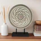 Handcrafted Round Carved Table Top Sculpture - House Of Avana