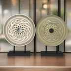 Handcrafted Round Carved Table Top Sculpture - House Of Avana