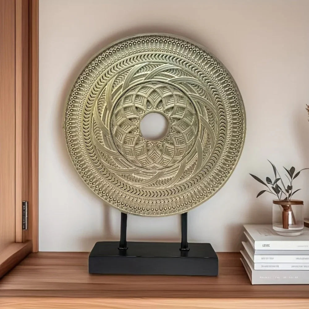 Handcrafted Round Carved Table Top Sculpture - House Of Avana