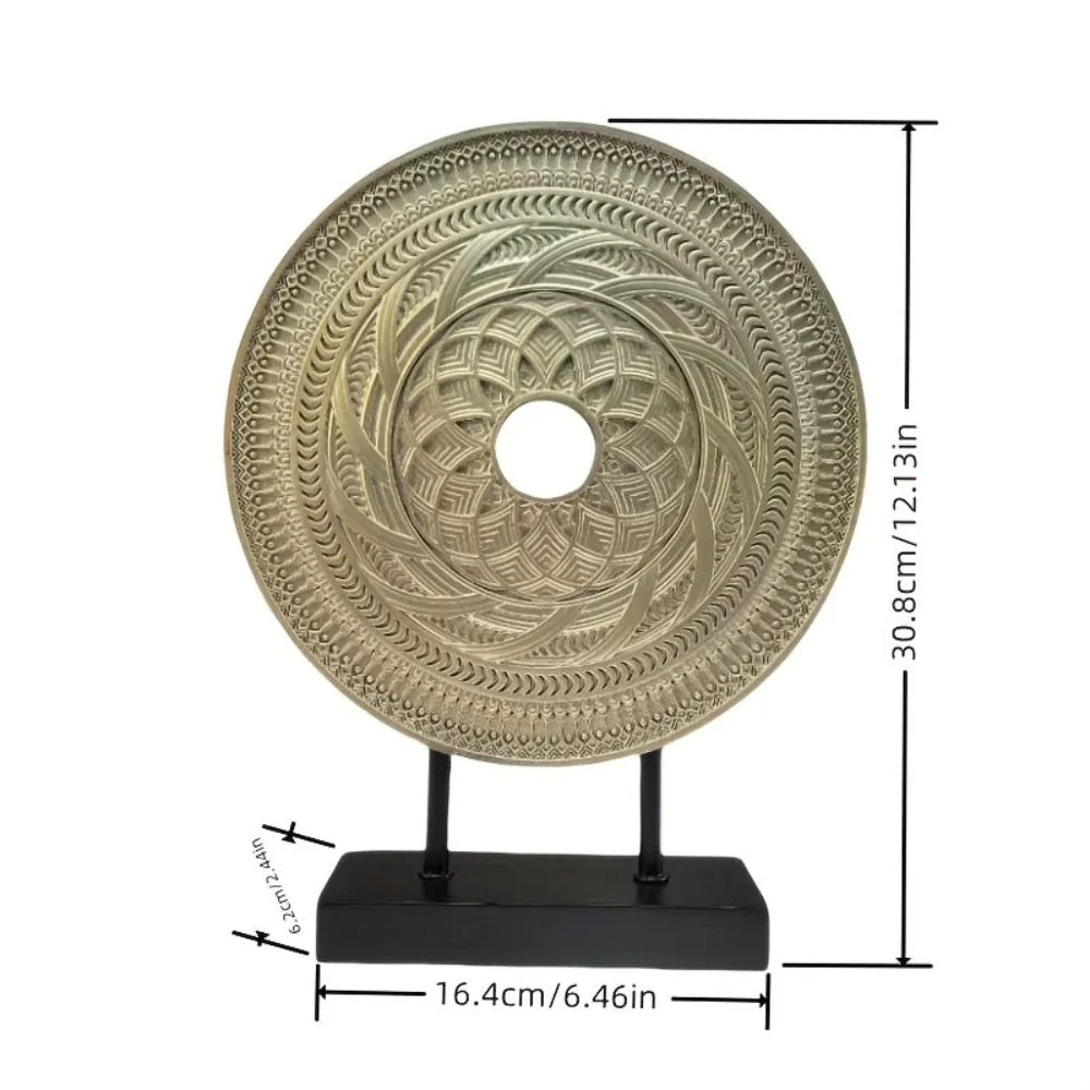 Handcrafted Round Carved Table Top Sculpture - House Of Avana