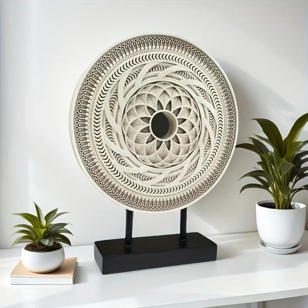 Handcrafted Round Carved Table Top Sculpture - House Of Avana