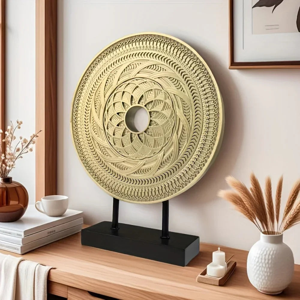 Handcrafted Round Carved Table Top Sculpture - House Of Avana