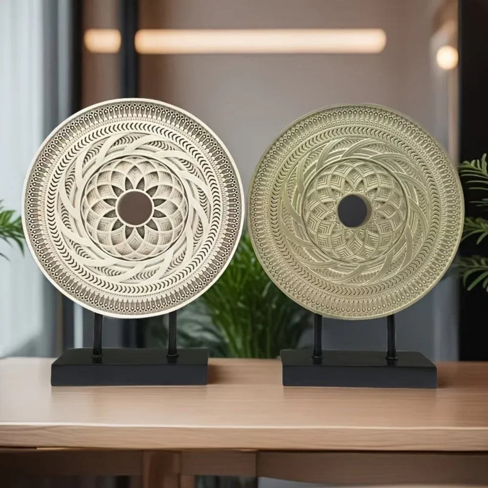 Handcrafted Round Carved Table Top Sculpture - House Of Avana