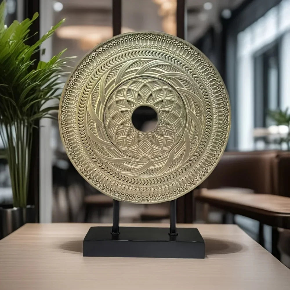 Handcrafted Round Carved Table Top Sculpture - House Of Avana