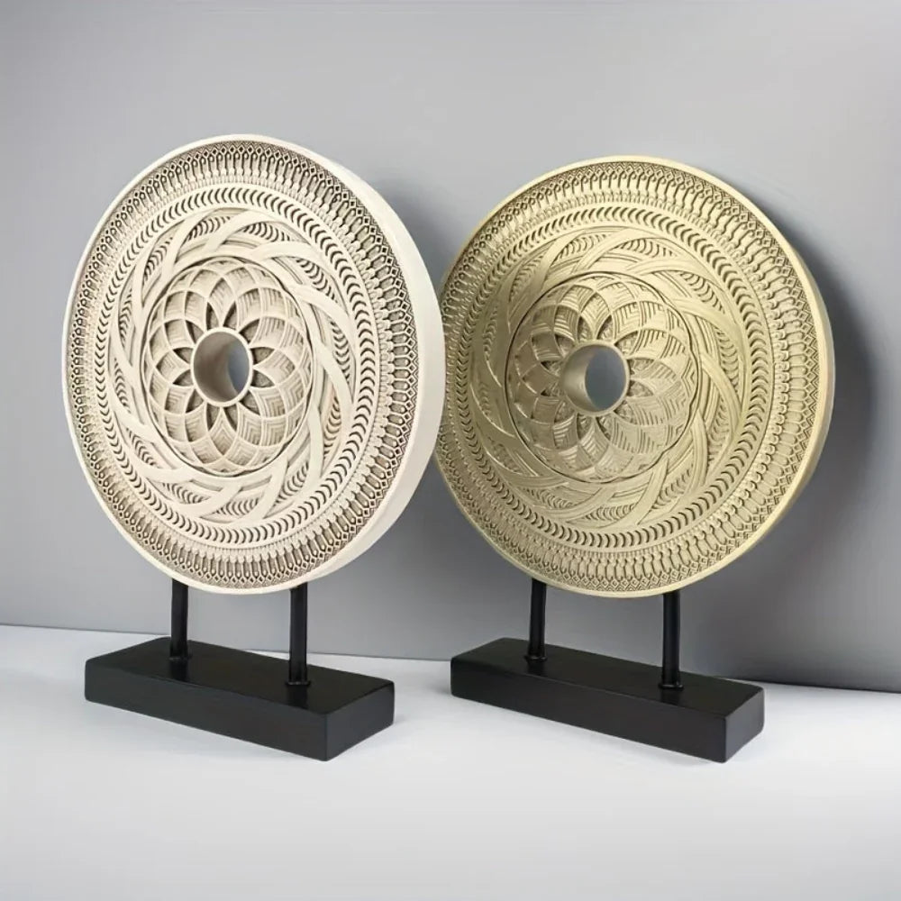 Handcrafted Round Carved Table Top Sculpture - House Of Avana