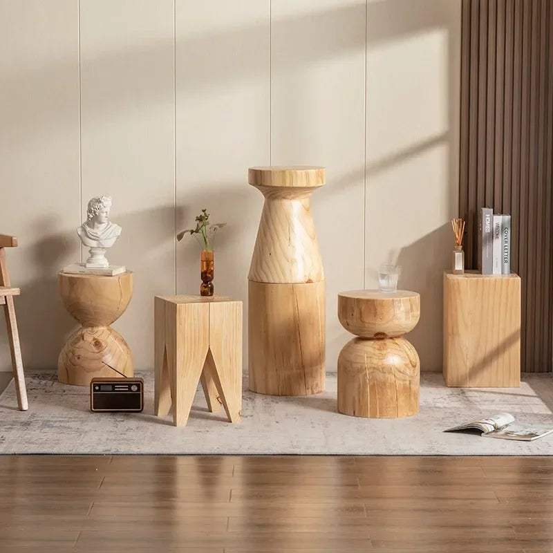 Creative Solid Wood Stool Log Pouf Sitting Stool Household Side Table Stump Hotel Decoration Coffee... - House Of Avana