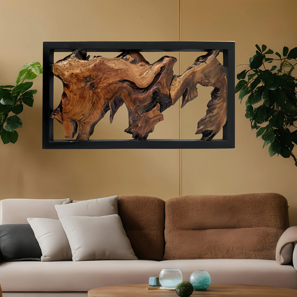 Handcrafted wood wall art, natural wood finish, unique irregular shape - House of Avana