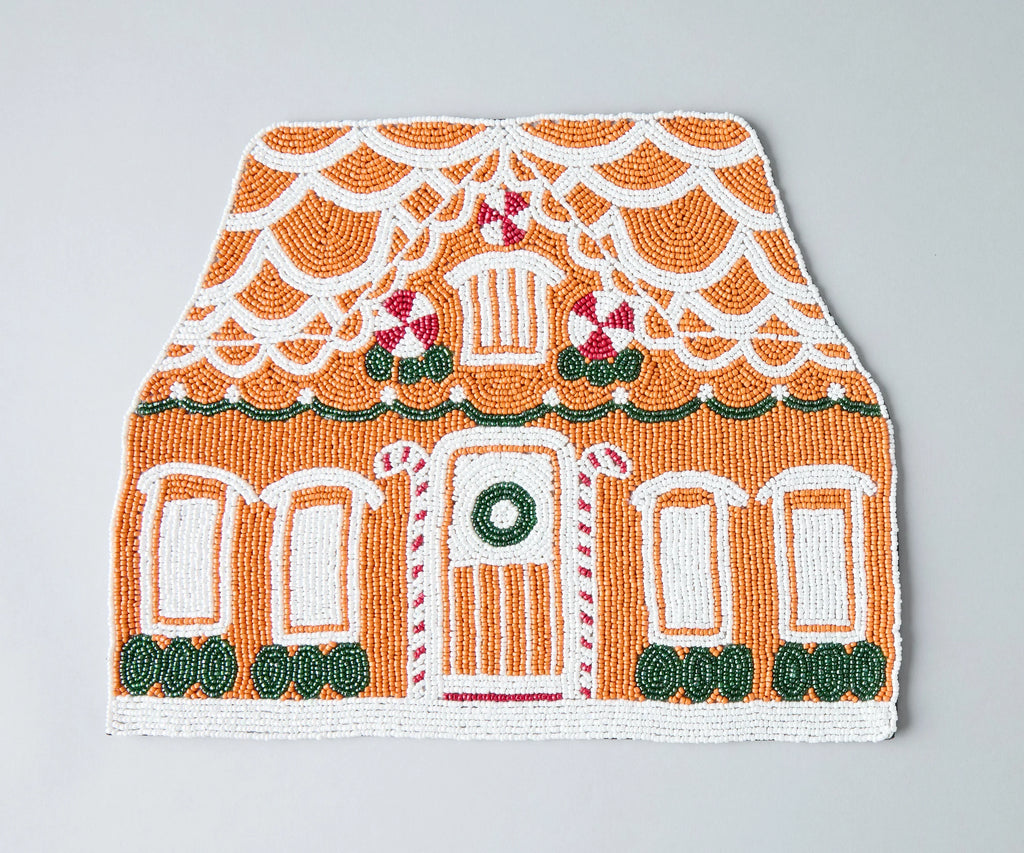 Handicraft Gingerbread House Beaded Placemat, Christmas decoration gift for her – Christmas Handmade Beaded Placemats for Dining Payton James