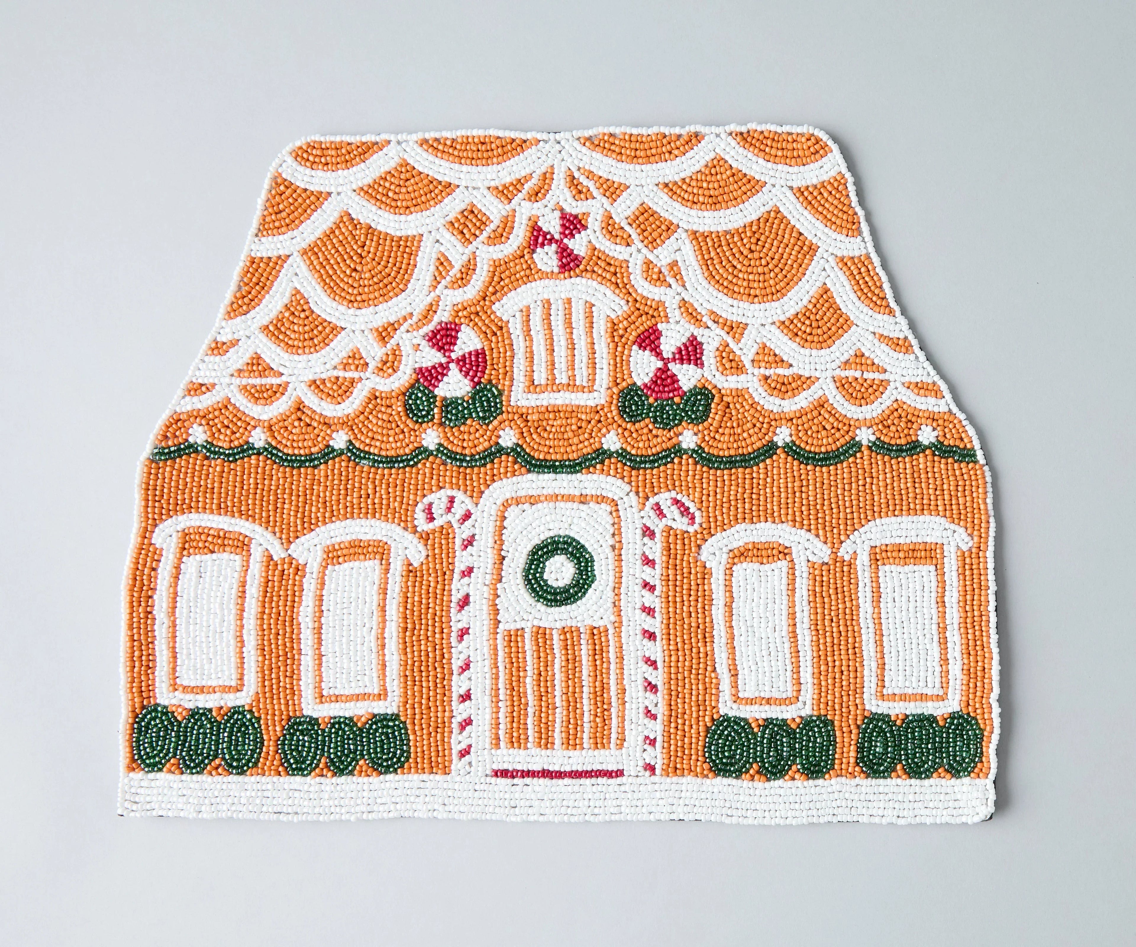 Handicraft Gingerbread House Beaded Placemat, Christmas decoration gift for her – Christmas Handmade Beaded Placemats for Dining Payton James