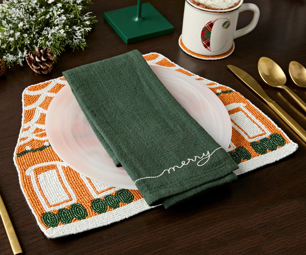 Handicraft Gingerbread House Beaded Placemat, Christmas decoration gift for her – Christmas Handmade Beaded Placemats for Dining Payton James