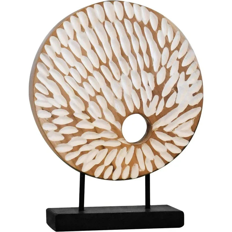 Handmade Abstract Circle Teak Sculpture with Stand - Modern Minimalist & Natural Plaster Art Piece, Sturdy Base Desktop Decor for Home Office, Living Room, Bedroom - 4.65x1.38x5.91inch, Versatile Centerpiece for Contemporary House Of Avana