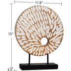 Handmade Abstract Circle Teak Sculpture with Stand - Modern Minimalist & Natural Plaster Art Piece, Sturdy Base Desktop Decor for Home Office, Living Room, Bedroom - 4.65x1.38x5.91inch, Versatile Centerpiece for Contemporary House Of Avana