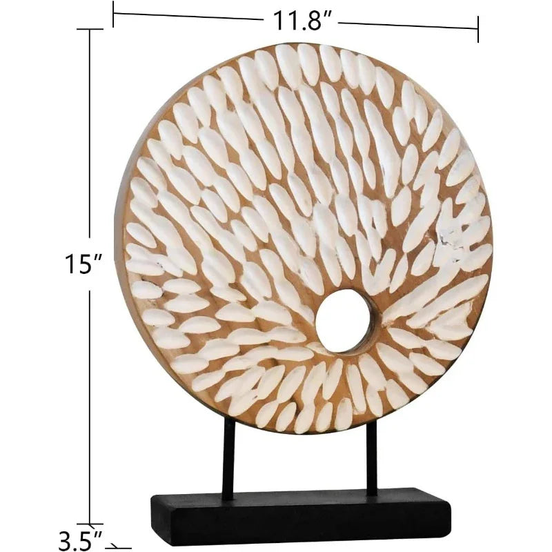 Handmade Abstract Circle Teak Sculpture with Stand - Modern Minimalist & Natural Plaster Art Piece, Sturdy Base Desktop Decor for Home Office, Living Room, Bedroom - 4.65x1.38x5.91inch, Versatile Centerpiece for Contemporary House Of Avana