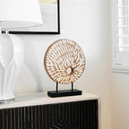 Handmade Abstract Circle Teak Sculpture with Stand - Modern Minimalist & Natural Plaster Art Piece, Sturdy Base Desktop Decor for Home Office, Living Room, Bedroom - 4.65x1.38x5.91inch, Versatile Centerpiece for Contemporary House Of Avana