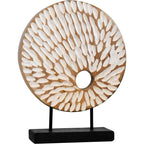 Handmade Abstract Circle Teak Sculpture with Stand - Modern Minimalist & Natural Plaster Art Piece, Sturdy Base Desktop Decor for Home Office, Living Room, Bedroom - 4.65x1.38x5.91inch, Versatile Centerpiece for Contemporary House Of Avana