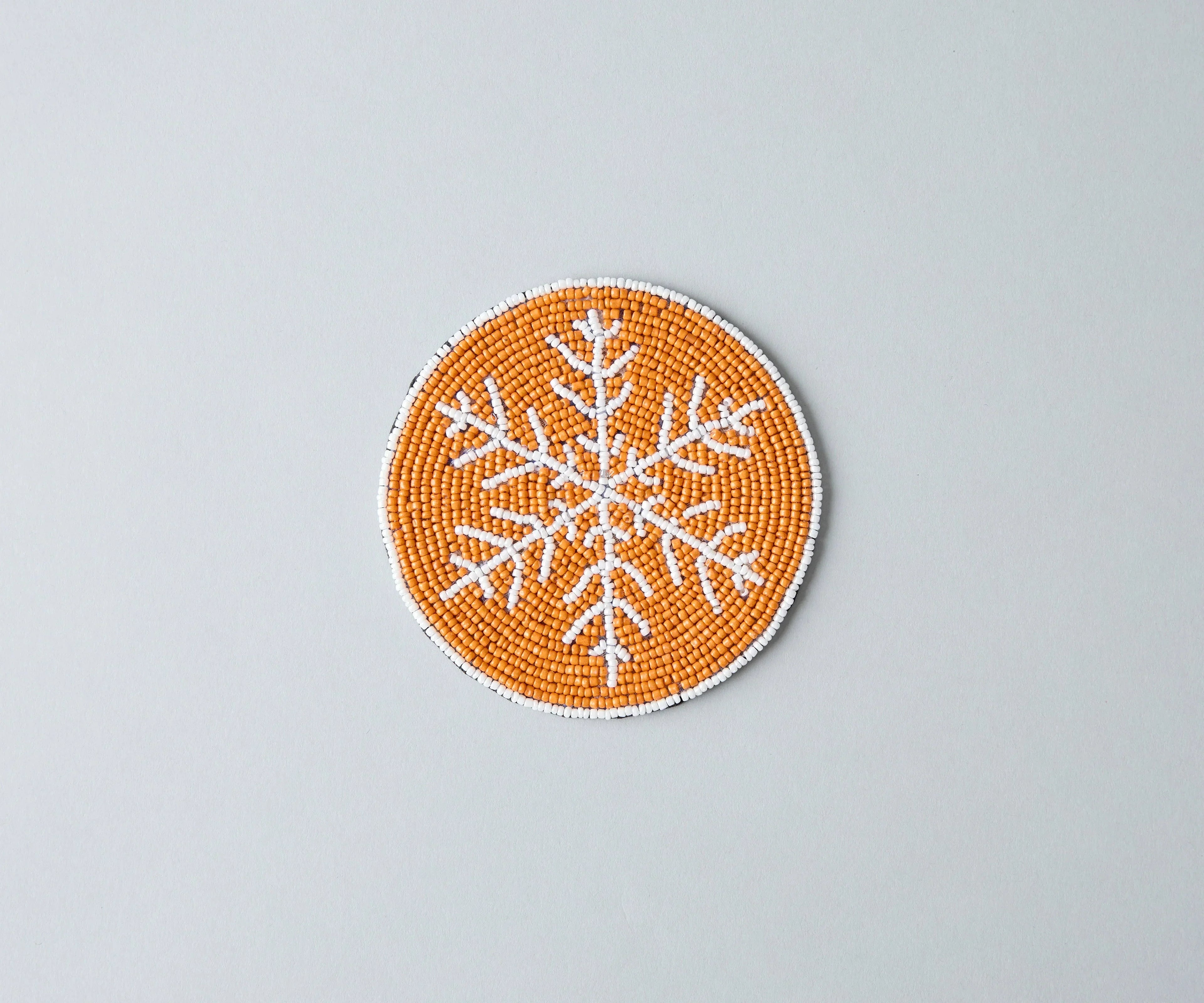 Handmade Beaded Christmas Snowflakes Coasters, White and Yellow Beads, Payton James Holiday Table Decor, Elegant Centerpiece Gift Idea Payton James