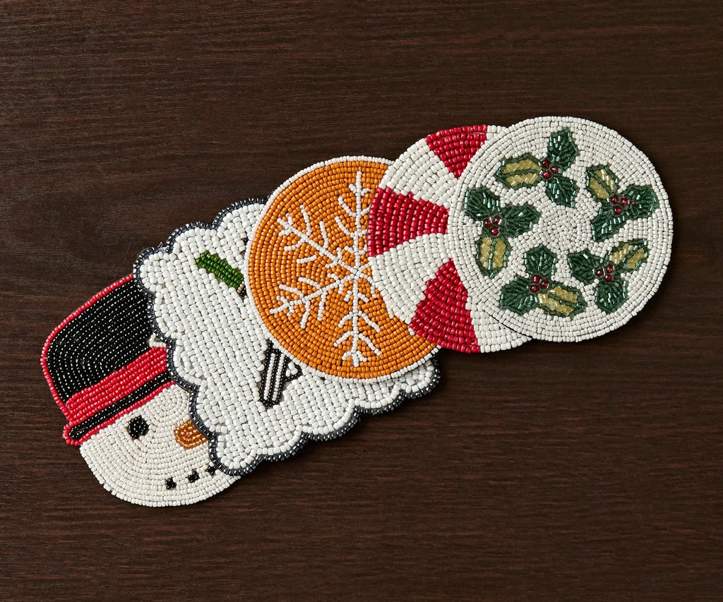 Handmade Beaded Holiday Coaster – Christmas Table Decor by Payton James Payton James