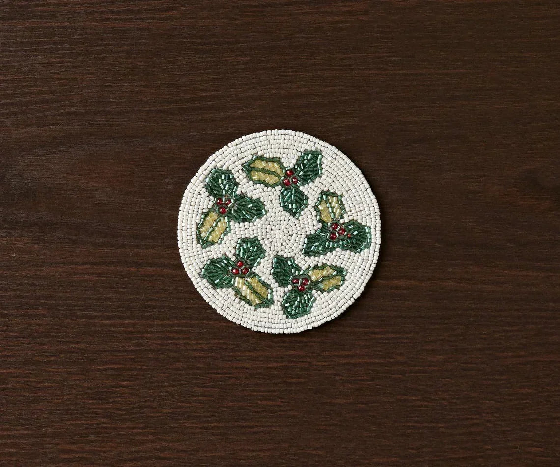 Handmade Beaded Holiday Coaster – Christmas Table Decor by Payton James Payton James
