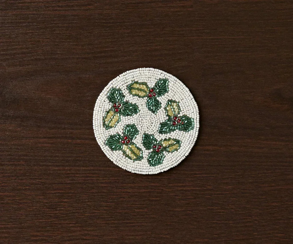 Handmade Beaded Holiday Coaster – Christmas Table Decor by Payton James Payton James