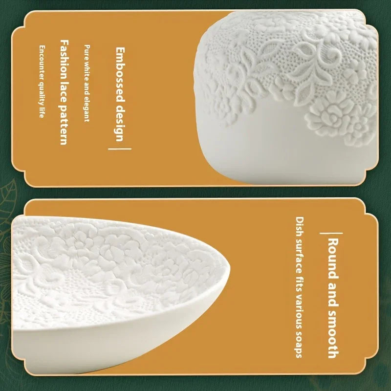 4pcs Ceramic Carved Bathroom Set: Soap Dispenser, Mouthwash Cup, Toothbrush Holder, Soap Dish House Of Avana