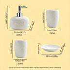 4pcs Ceramic Carved Bathroom Set: Soap Dispenser, Mouthwash Cup, Toothbrush Holder, Soap Dish House Of Avana