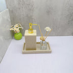 3pcs Elegant Sandstone Resin Bathroom Vanity Set - Modern Hand Soap Dispenser, Decorative Tray & Aromatherapy Sticks Holder in Golden and Beige - Easy to Clean, Perfect for Home & Hotel, Bathroom Trays House Of Avana