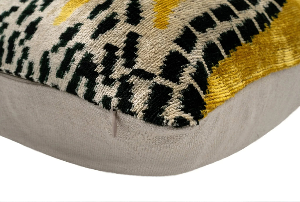 Handmade Gold Green Geometric Design Throw Pillow - 16x24 inch, Vegetable Dyed with Premium Down Feather Insert Canvello