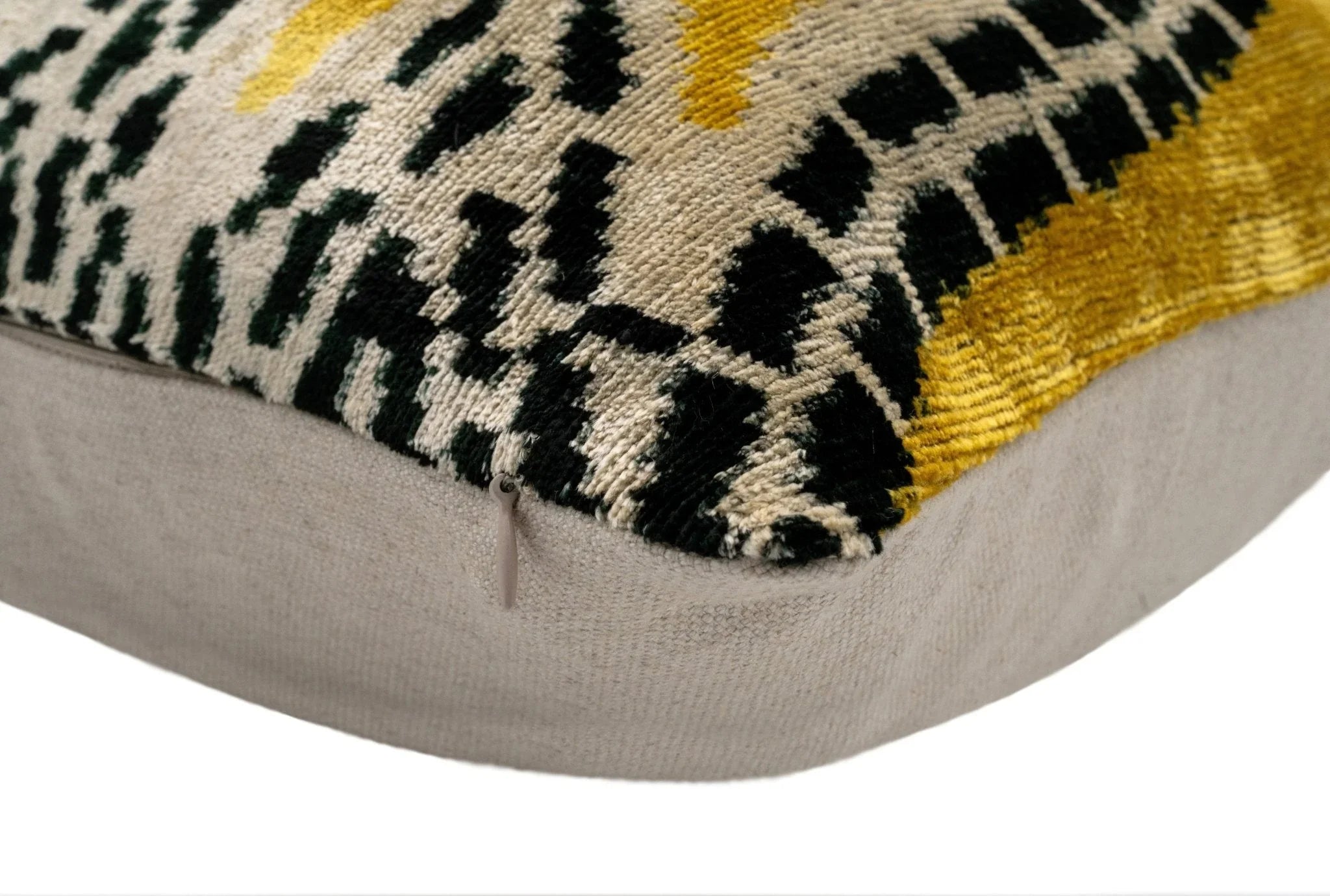 Handmade Gold Green Geometric Design Throw Pillow - 16x24 inch, Vegetable Dyed with Premium Down Feather Insert Canvello