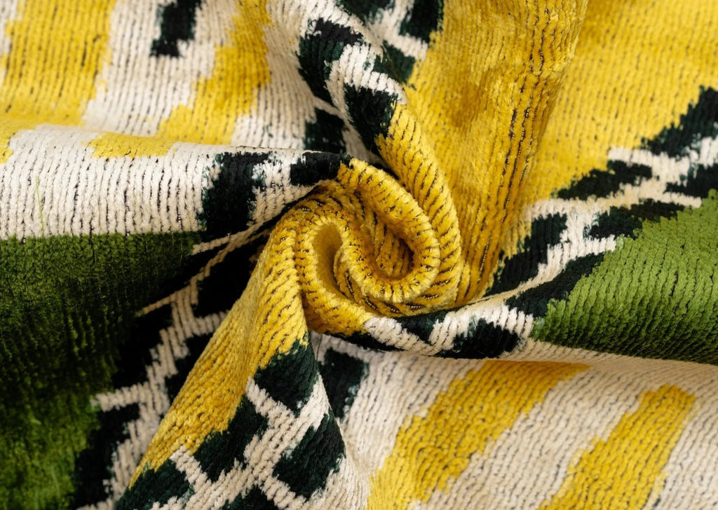 Handmade Gold Green Geometric Design Throw Pillow - 16x24 inch, Vegetable Dyed with Premium Down Feather Insert Canvello