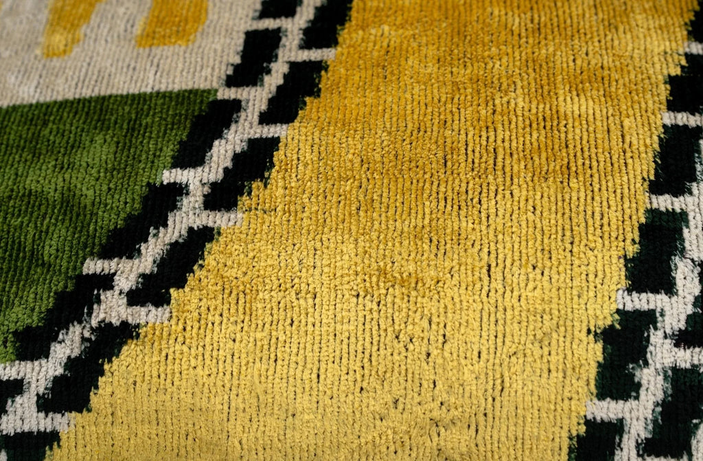 Handmade Gold Green Geometric Design Throw Pillow - 16x24 inch, Vegetable Dyed with Premium Down Feather Insert Canvello