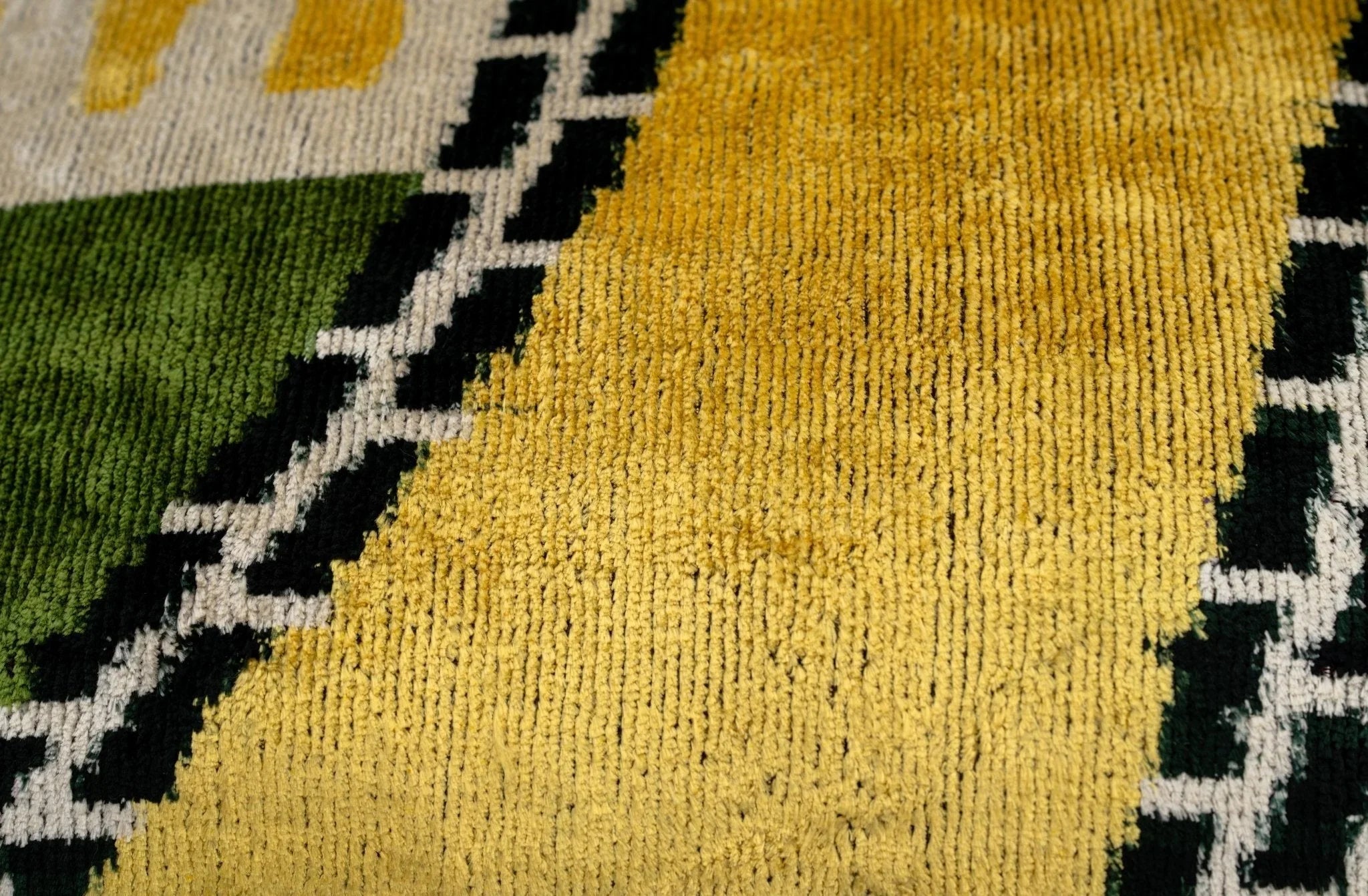 Handmade Gold Green Geometric Design Throw Pillow - 16x24 inch, Vegetable Dyed with Premium Down Feather Insert Canvello