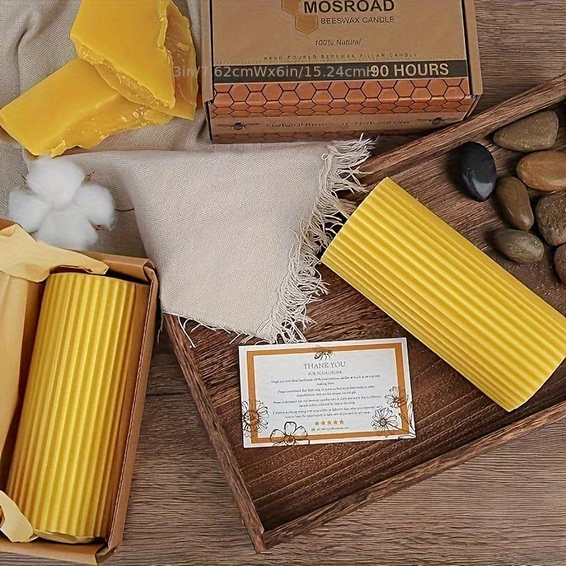Large Beeswax Column Candle, Single 85 Hours Long Burning Time Pure Beeswax Candle, 2.8x6 Inch, Handmade Unscented Textured Beeswax Candle, Smokeless and Drip-free Suitable for Emergency, Prayer, Home, Relaxation House Of Avana
