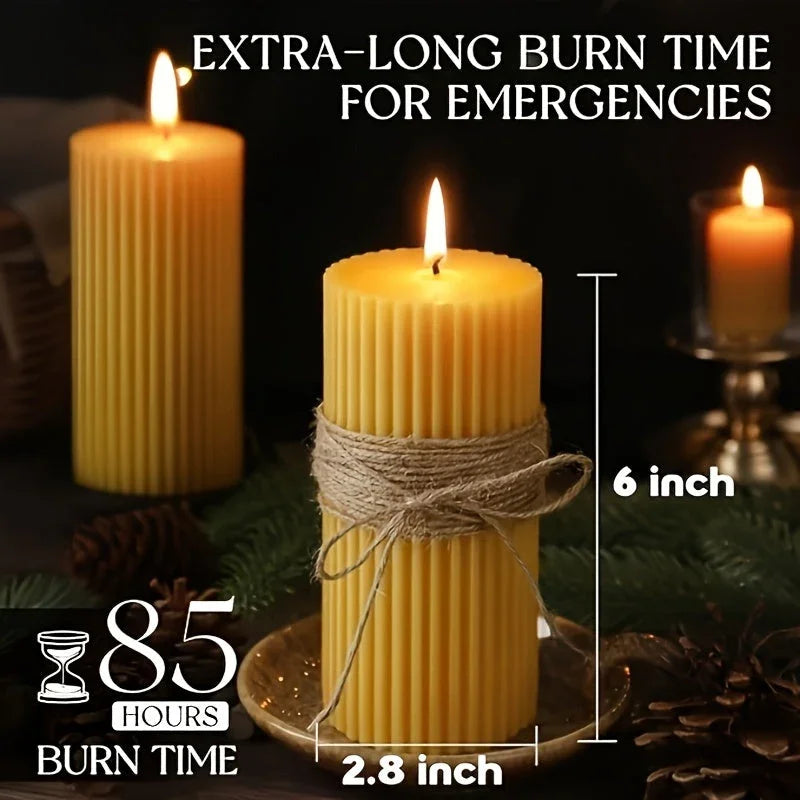 Large Beeswax Column Candle, Single 85 Hours Long Burning Time Pure Beeswax Candle, 2.8x6 Inch, Handmade Unscented Textured Beeswax Candle, Smokeless and Drip-free Suitable for Emergency, Prayer, Home, Relaxation House Of Avana
