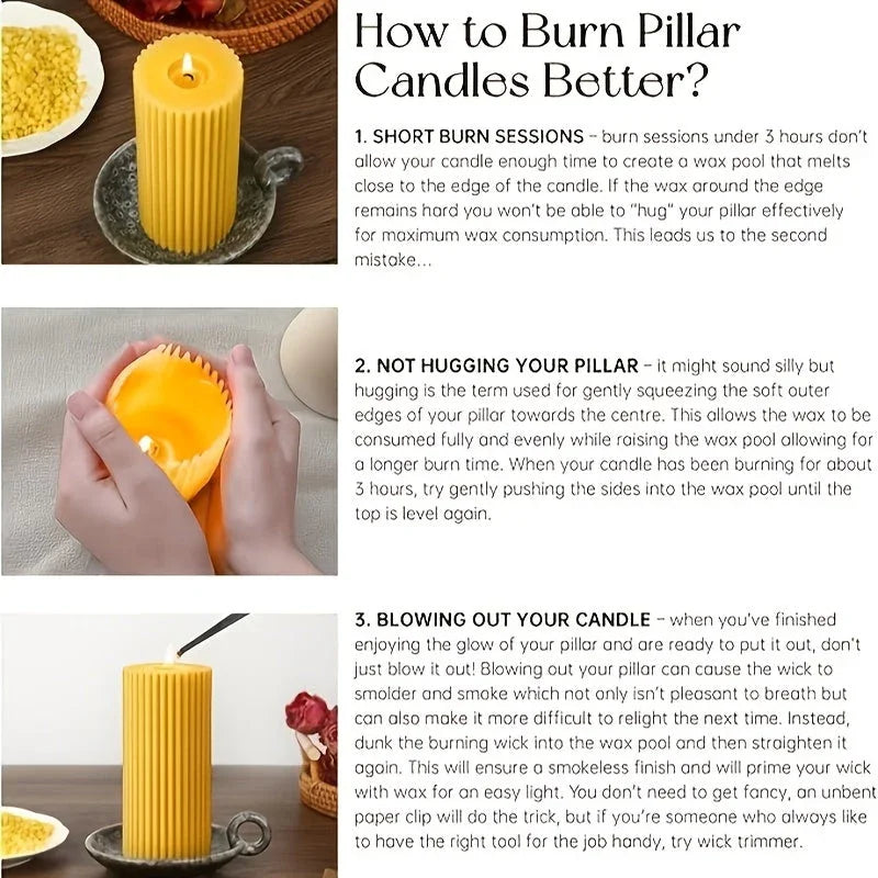 Large Beeswax Column Candle, Single 85 Hours Long Burning Time Pure Beeswax Candle, 2.8x6 Inch, Handmade Unscented Textured Beeswax Candle, Smokeless and Drip-free Suitable for Emergency, Prayer, Home, Relaxation House Of Avana