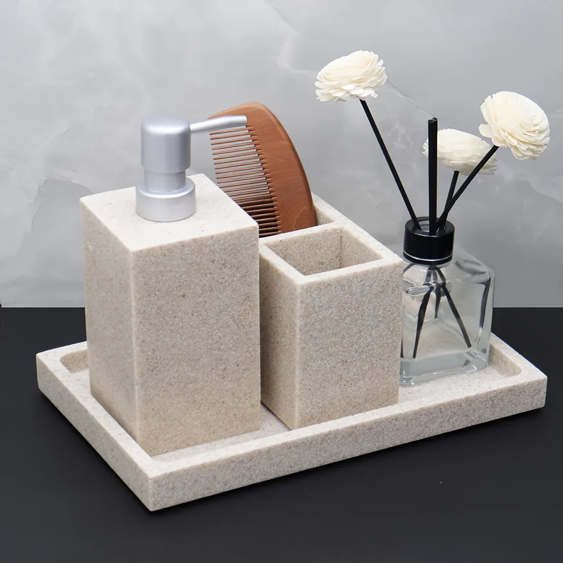 Marble Pattern Resin Bathroom Set, Three-Piece Minimalist Design Suitable for Various Styles, Very Practical and Textured in Multiple Colors for Home or Hotel Use House Of Avana
